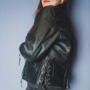 Black Leather Jacket with Braided Detail